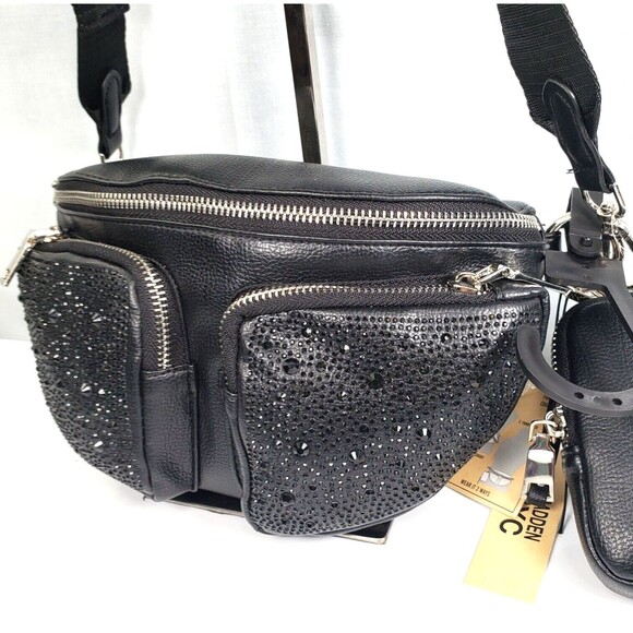 Madden NYC Womens Embellished Multi Pocket Fannypack Crossbody W/Pouch Black New - Picture 5 of 14